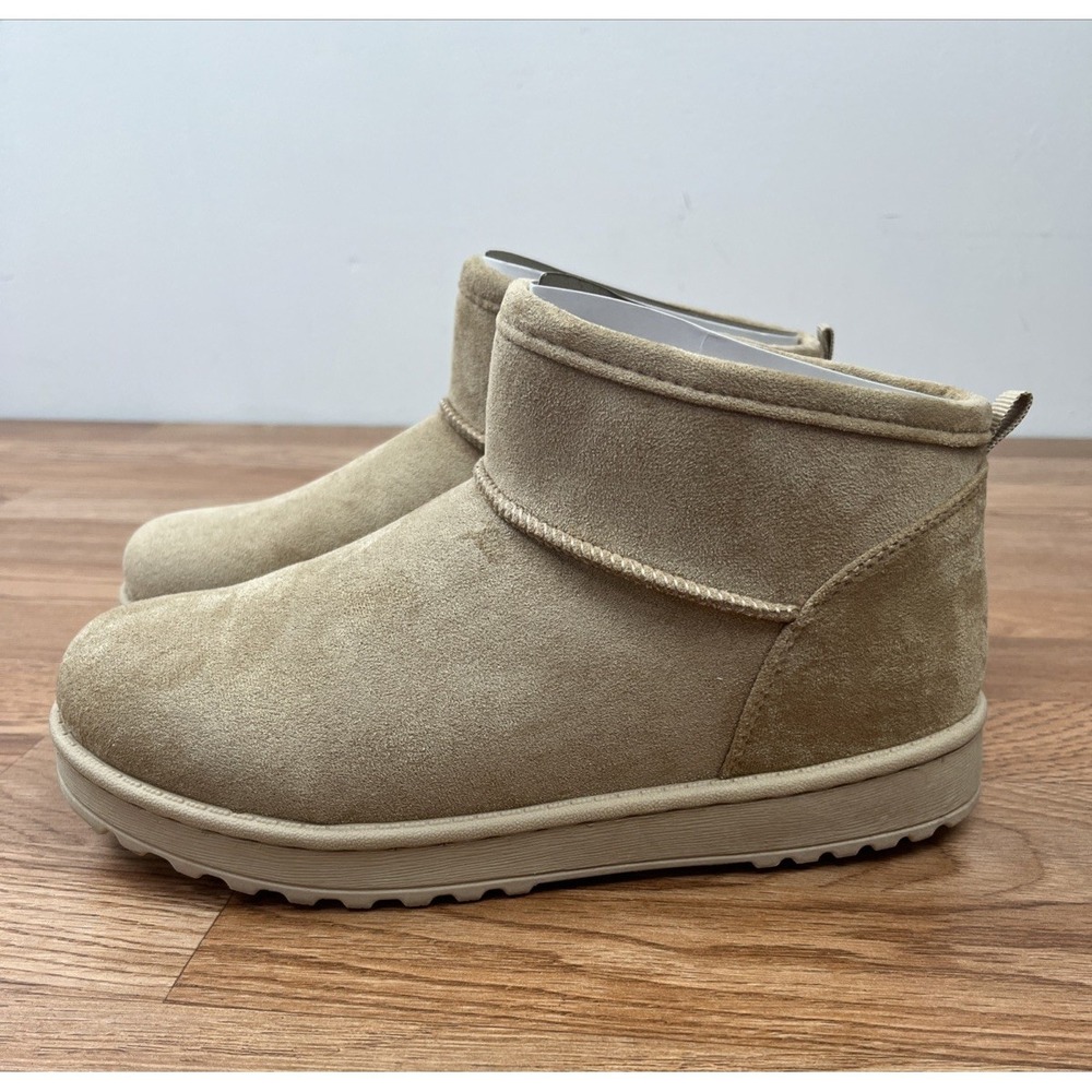 SO Lupita Tan Low Booties Boots Faux Suede & Fur Mini Boots Women's Size 8 NEW